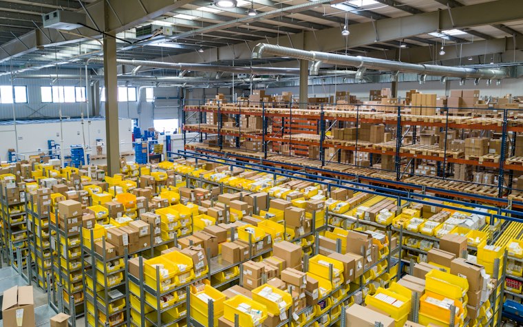 Pallet racking in a distribution warehouse